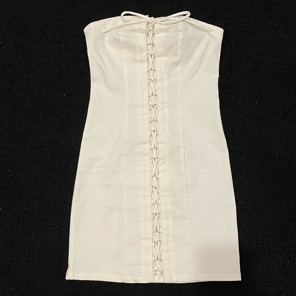 Forever21 Bodycon White Denim-like Lace-up Dress